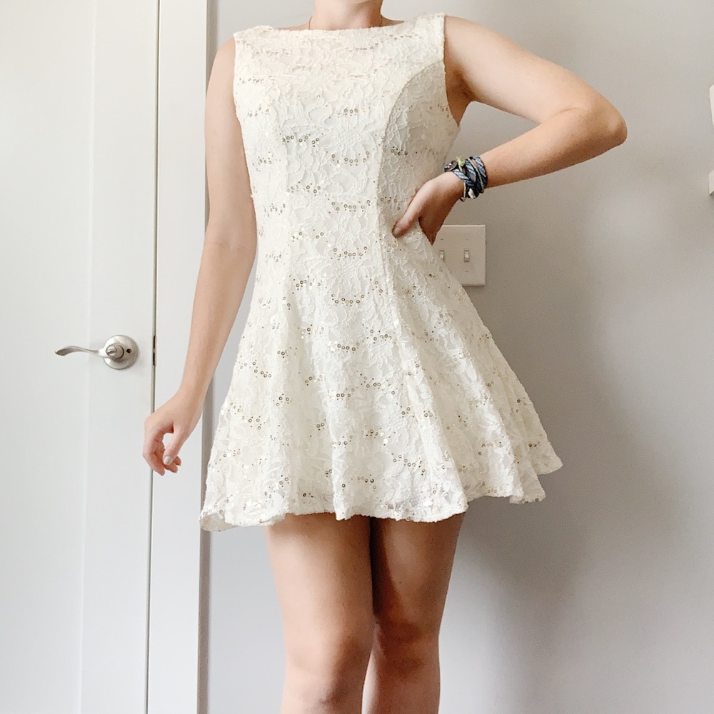 white lace homecoming Easter or formal dress